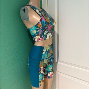 Beach Bunny Floral Bike Shorts - Teal and Multicolor